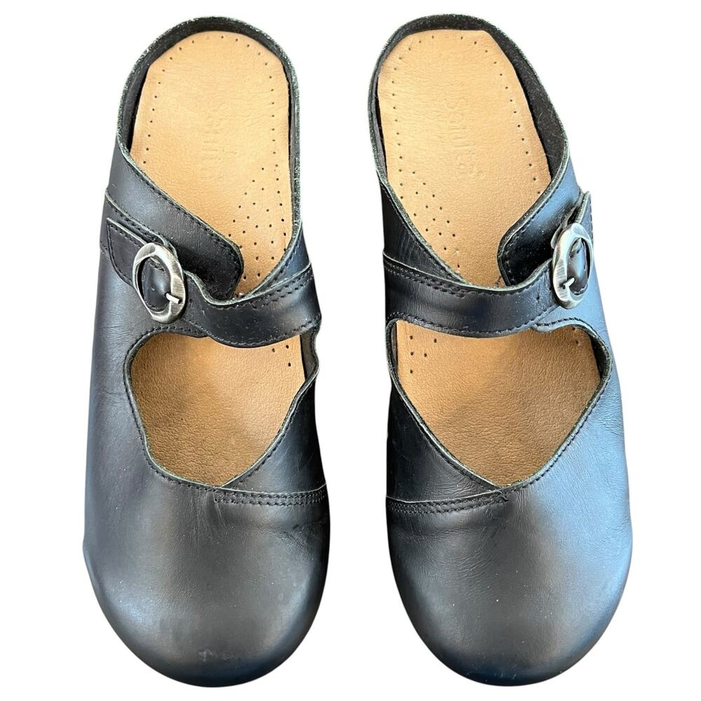 Sanita Black Leather Mary Jane Clogs Shoes EU 42 US Women’s 11.5